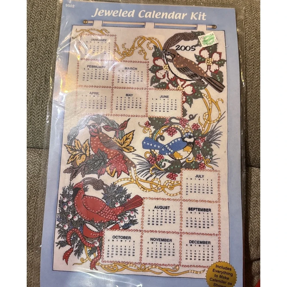 2005‎ Jeweled Calendar Kit 16x24 New Bird Theme Cardinals Bluebirds